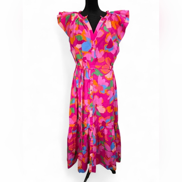 NWT Sugarlips Pink Floral Maxi Dress Ruffle Sleeve Cotton Summer Sundress XL - Picture 1 of 11
